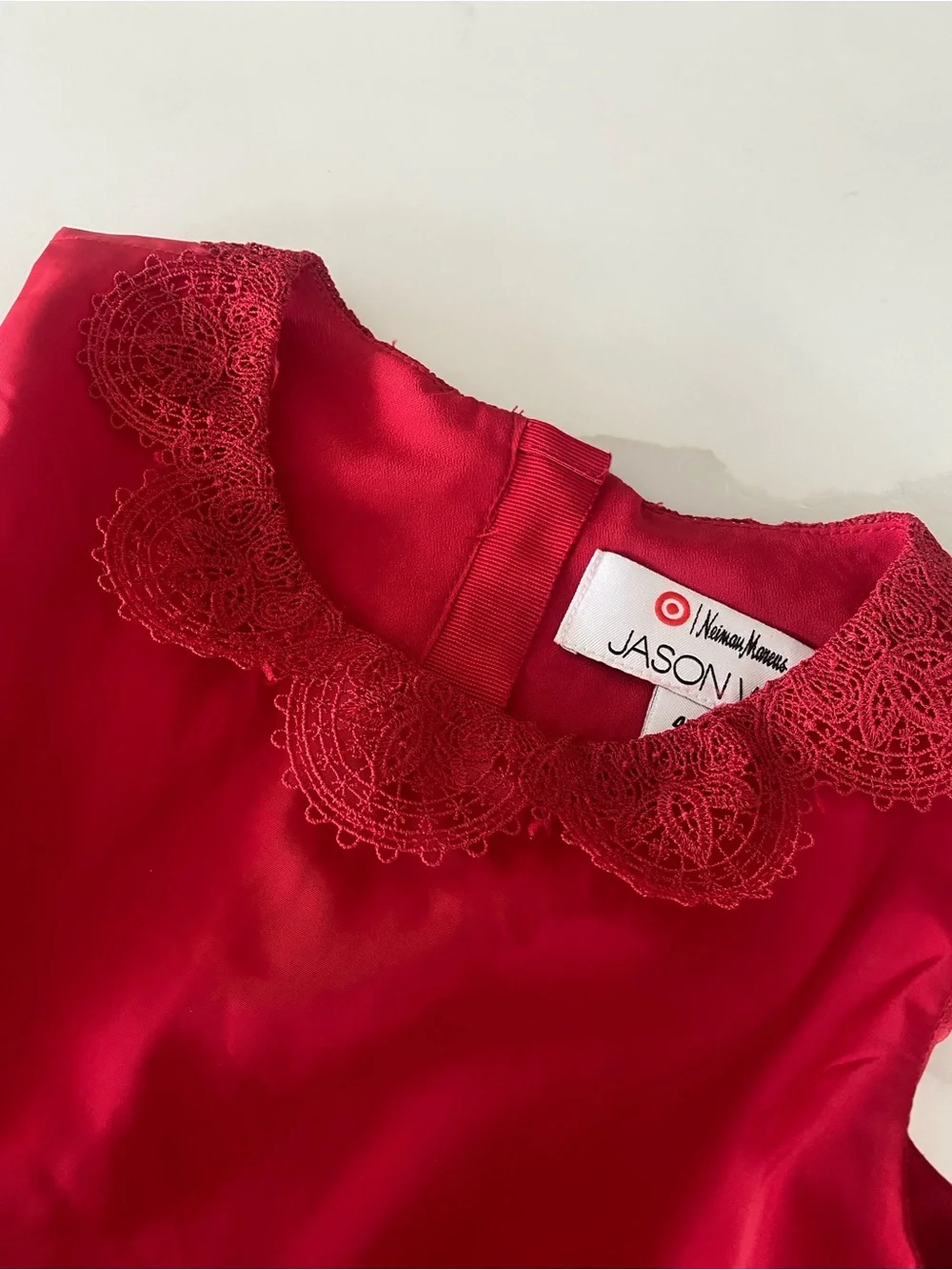 Jason Wu Neiman Marcus Girls Red Holiday Lace Collar Bow Lined Dress 4T